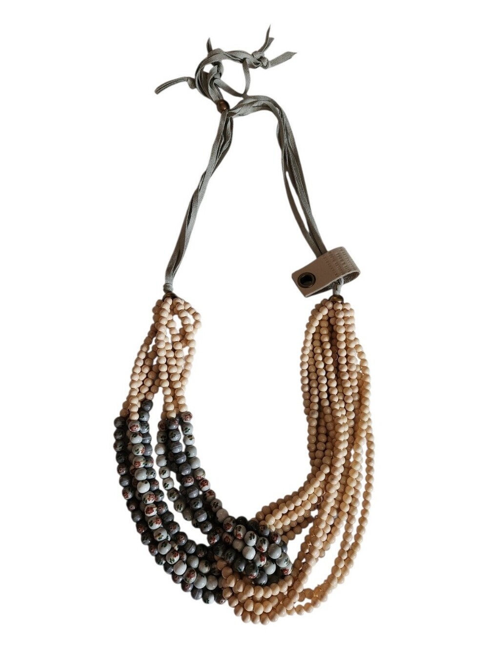 Anthropologie Serafina Floral Beaded Long Adjustable Necklace Grey
